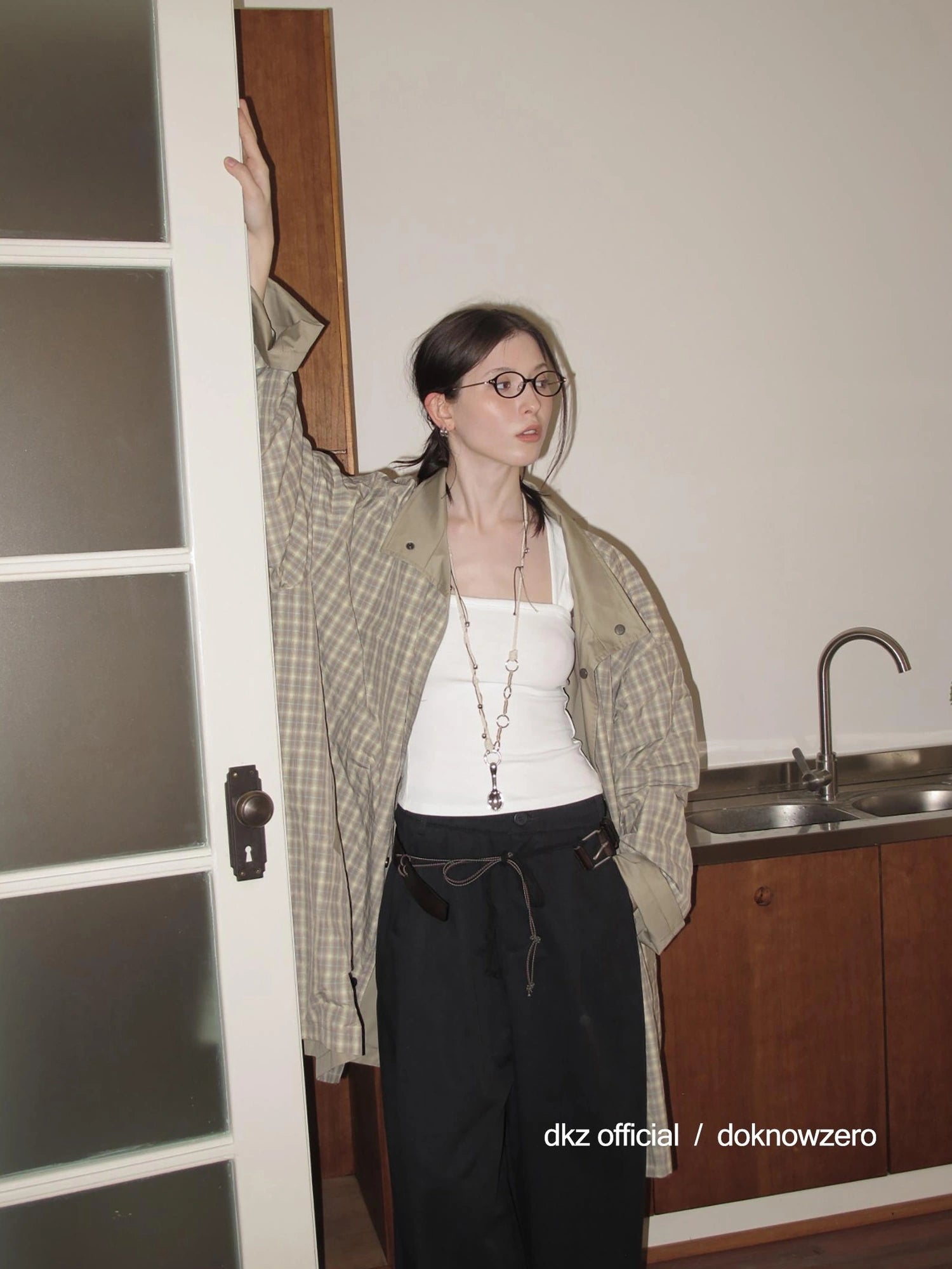 DKZ OFFICIAL Reversible Plaid Trench Coat For Women