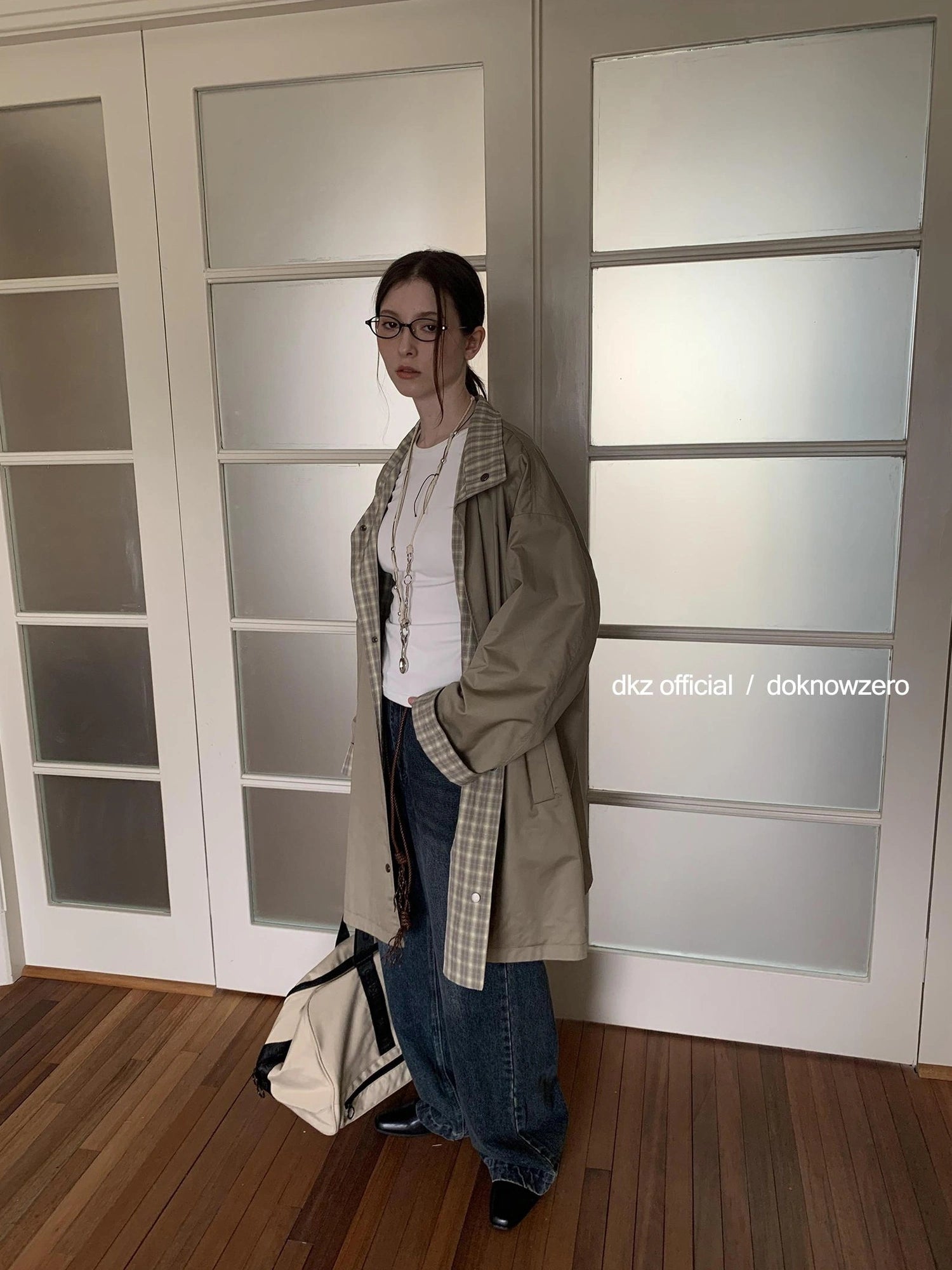 DKZ OFFICIAL Reversible Plaid Trench Coat For Women