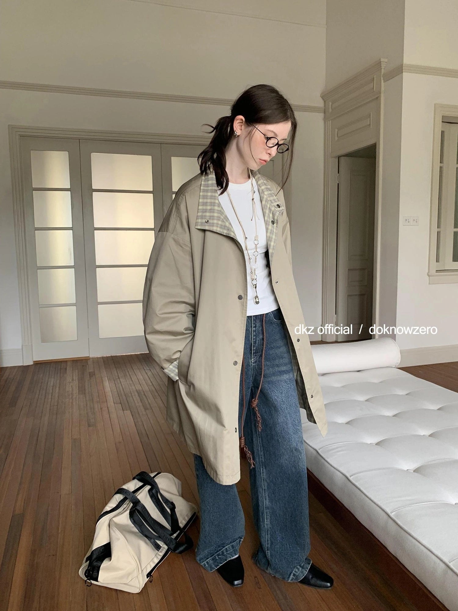 DKZ OFFICIAL Reversible Plaid Trench Coat For Women