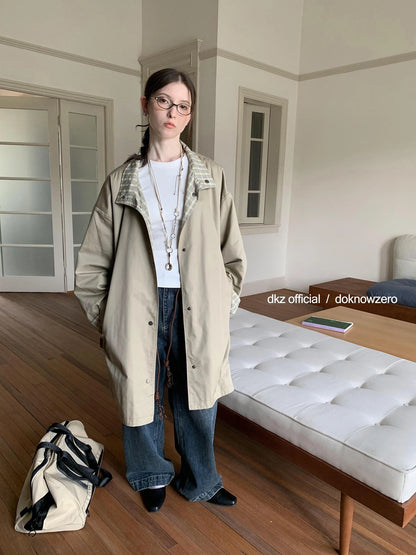 DKZ OFFICIAL Reversible Plaid Trench Coat For Women