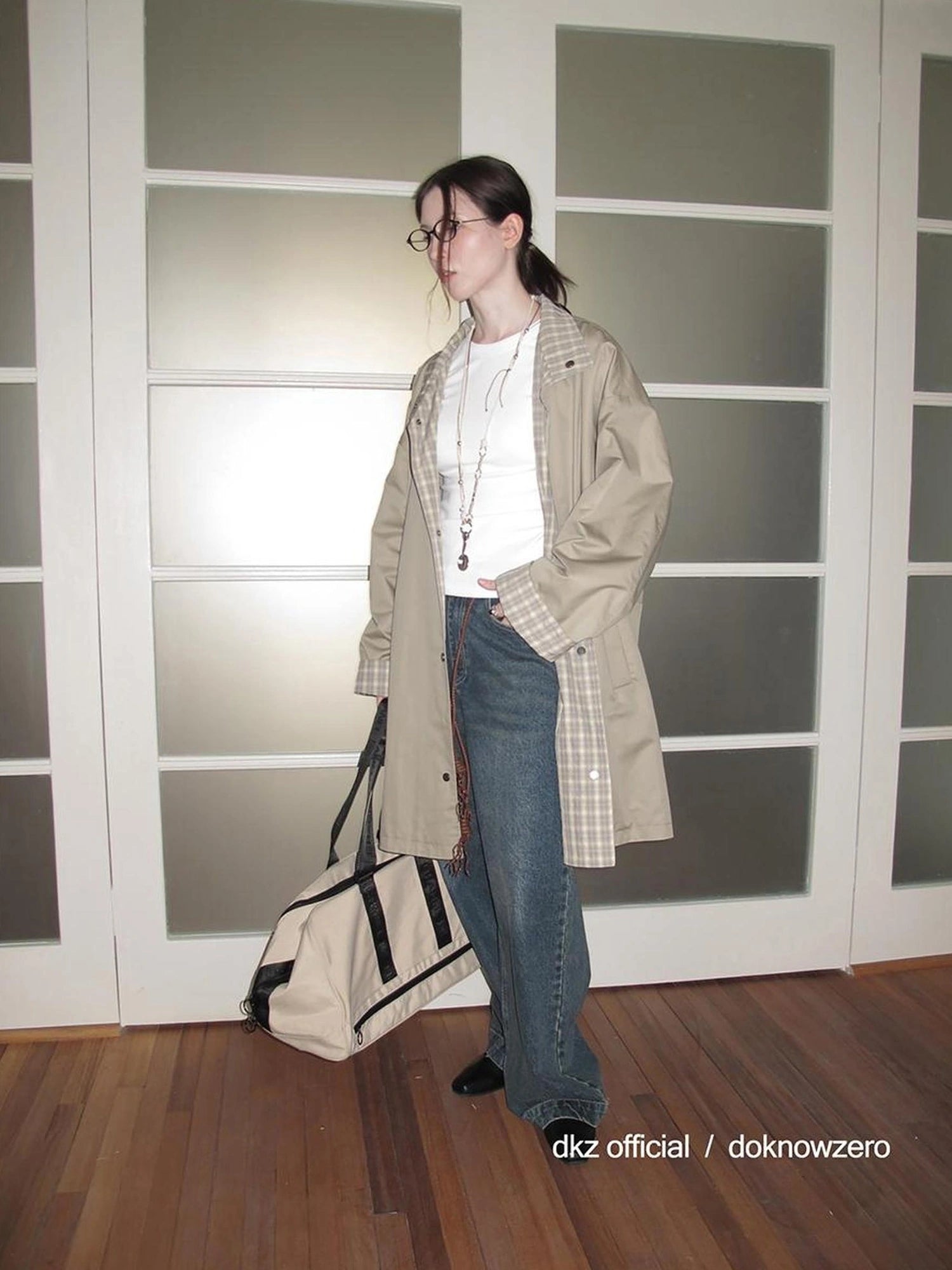 DKZ OFFICIAL Reversible Plaid Trench Coat For Women