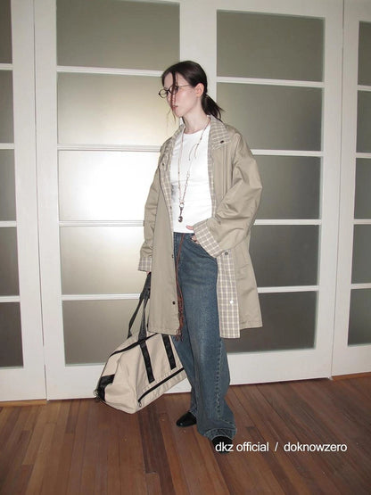 DKZ OFFICIAL Reversible Plaid Trench Coat For Women