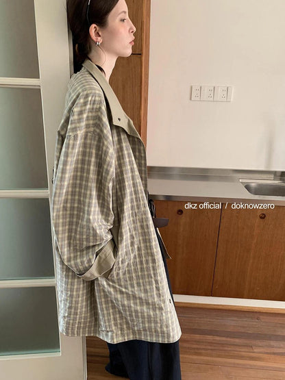 DKZ OFFICIAL Reversible Plaid Trench Coat For Women