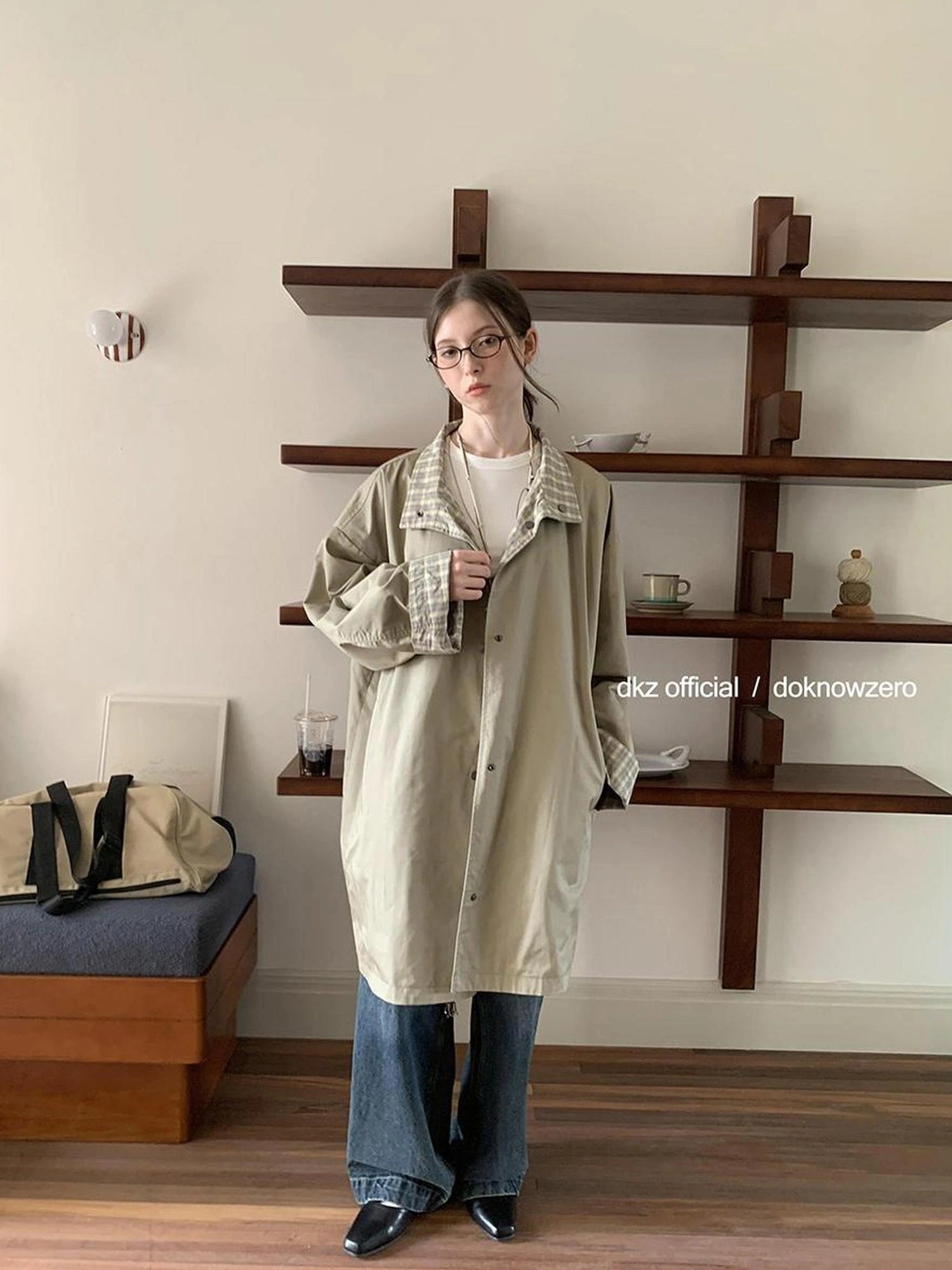 DKZ OFFICIAL Reversible Plaid Trench Coat For Women