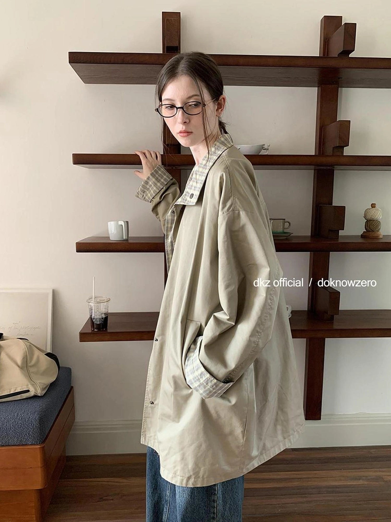 DKZ OFFICIAL Reversible Plaid Trench Coat For Women