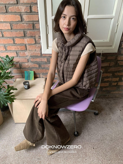 DKZ OFFICIAL Ribbed Quilted Loose Fit Stand Collar Zipper Women&