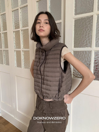 DKZ OFFICIAL Ribbed Quilted Loose Fit Stand Collar Zipper Women&
