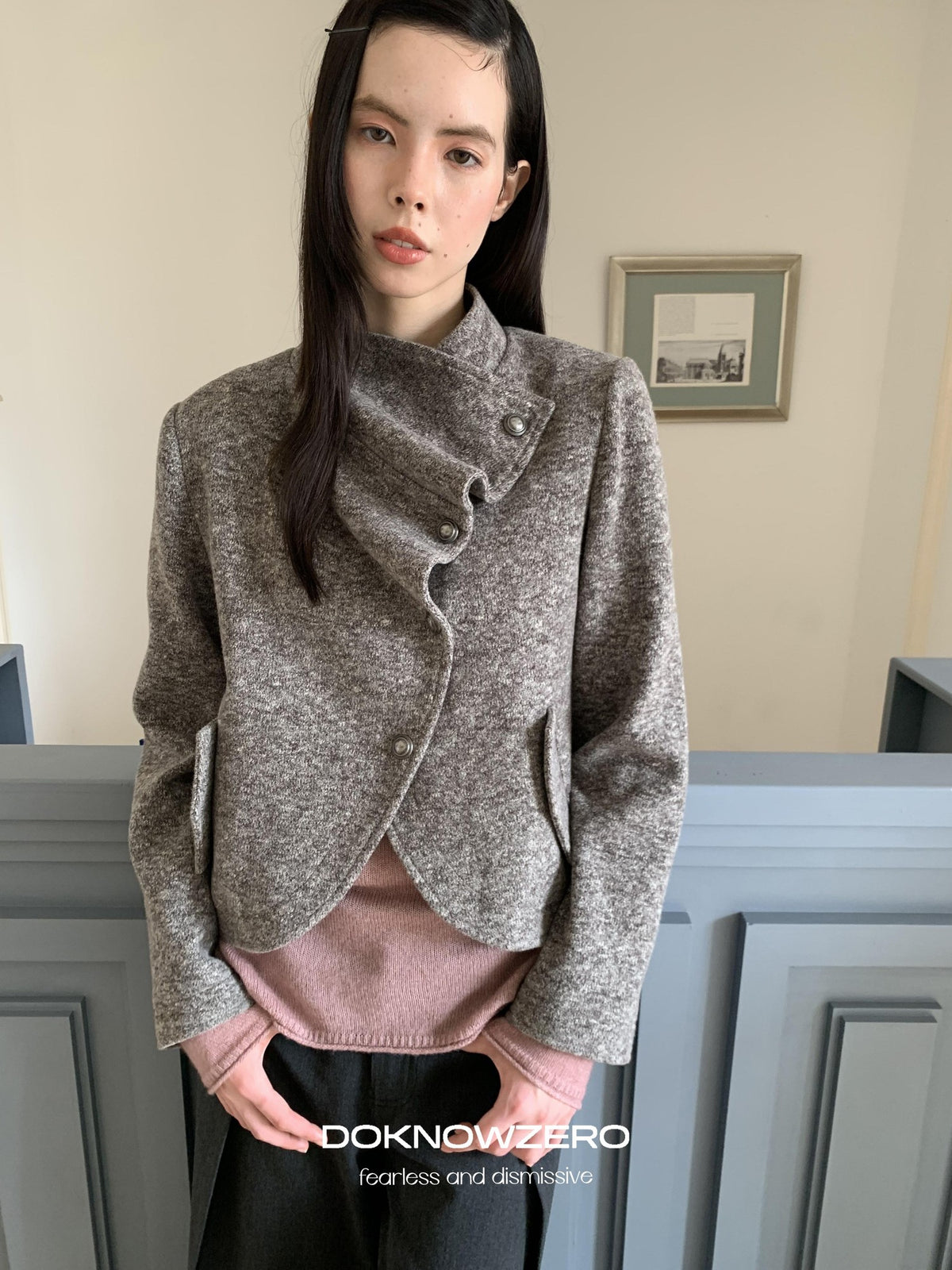 DKZ OFFICIAL Ruched Retro Wool Blend Women&