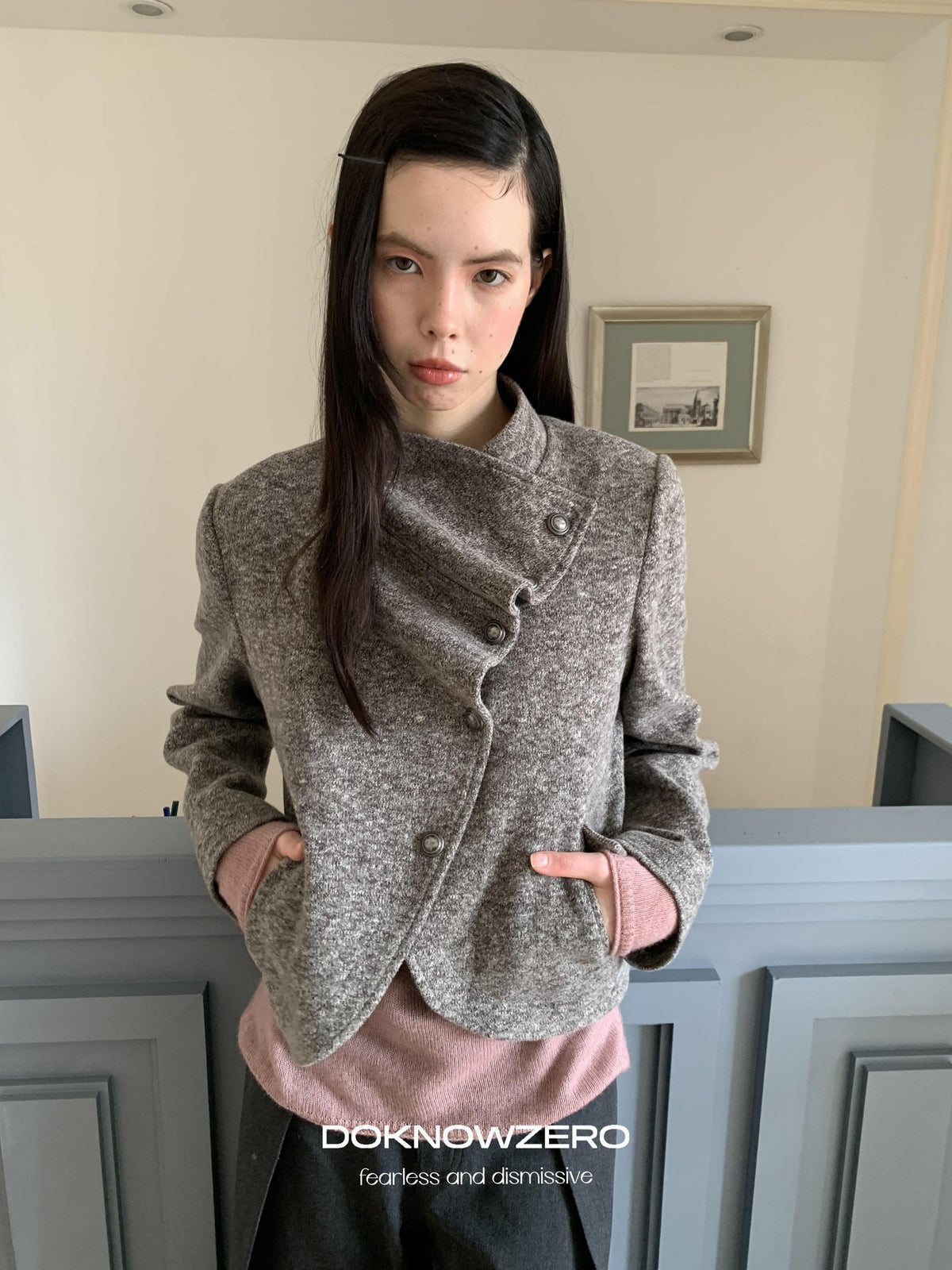 DKZ OFFICIAL Ruched Retro Wool Blend Women&