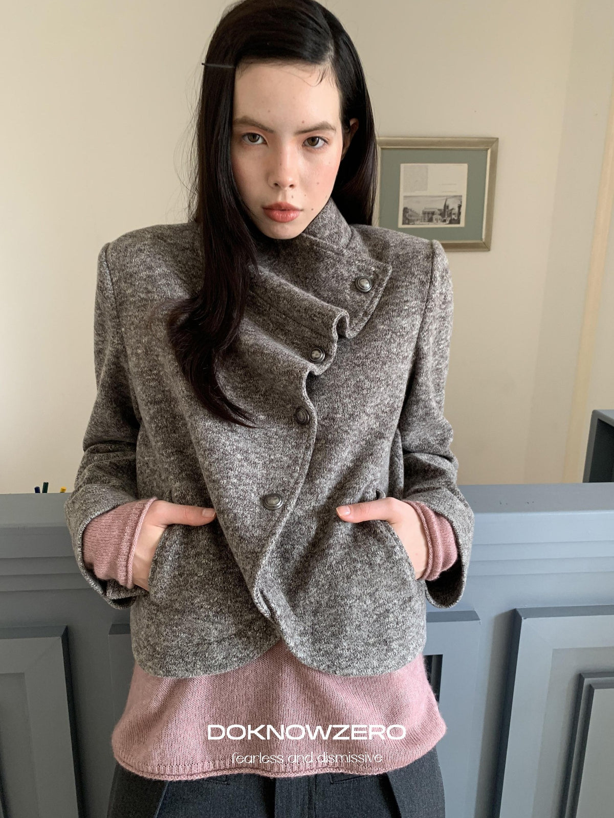 DKZ OFFICIAL Ruched Retro Wool Blend Women&