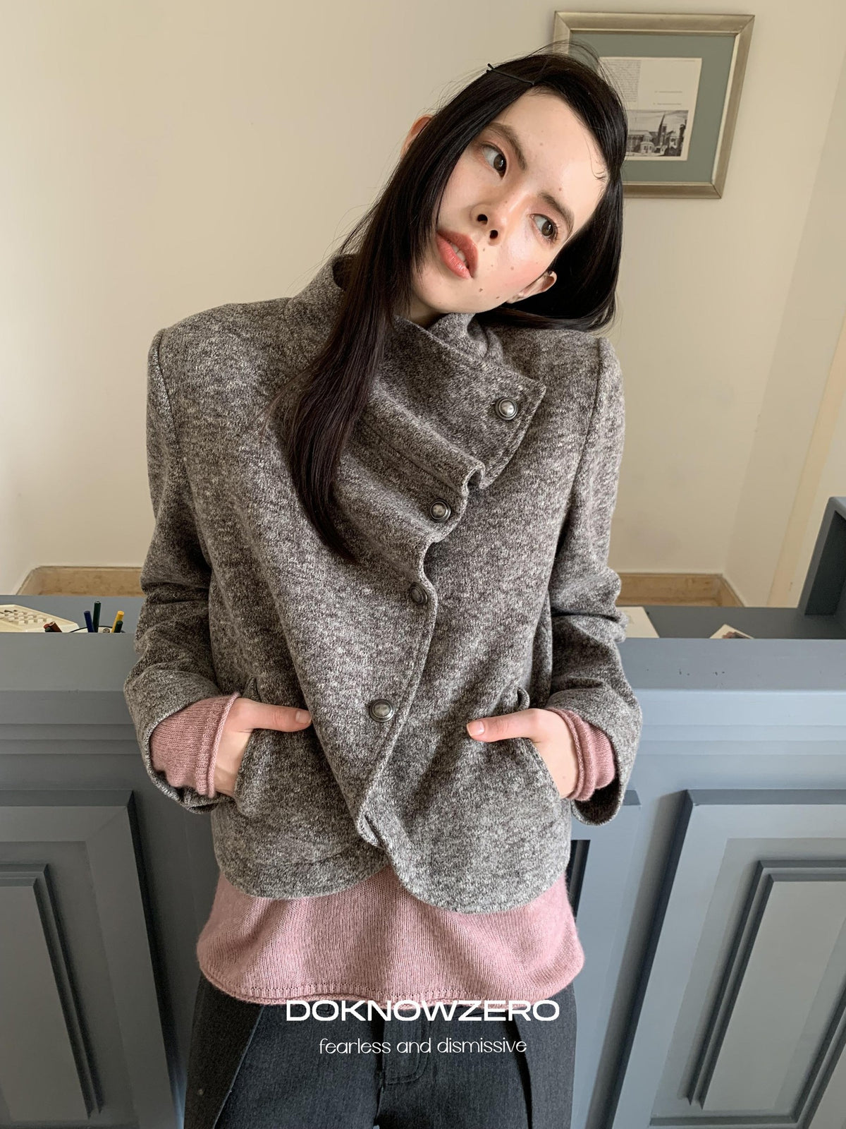 DKZ OFFICIAL Ruched Retro Wool Blend Women&
