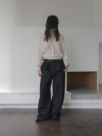 DKZ OFFICIAL Ruffle Waist Curved Hem Jeans
