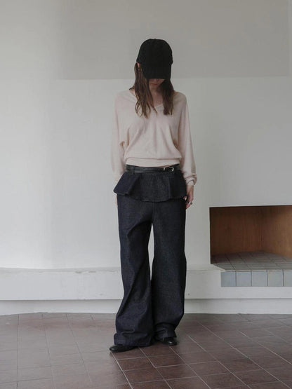 DKZ OFFICIAL Ruffle Waist Curved Hem Jeans
