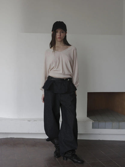 DKZ OFFICIAL Ruffle Waist Curved Hem Jeans