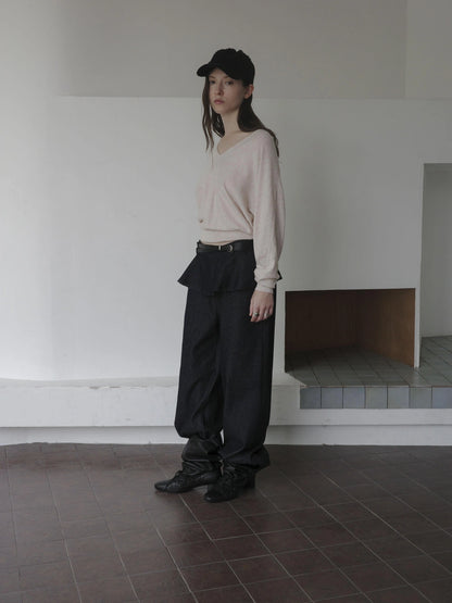 DKZ OFFICIAL Ruffle Waist Curved Hem Jeans