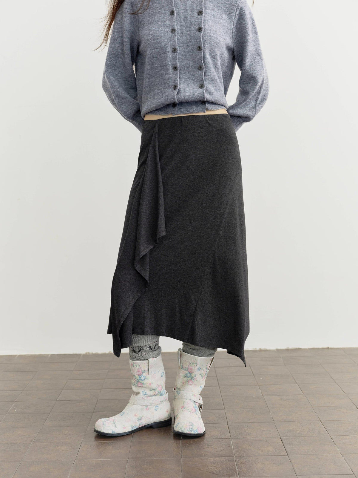DKZ OFFICIAL Ruffled Asymmetric Patchwork Modal Wool Women&