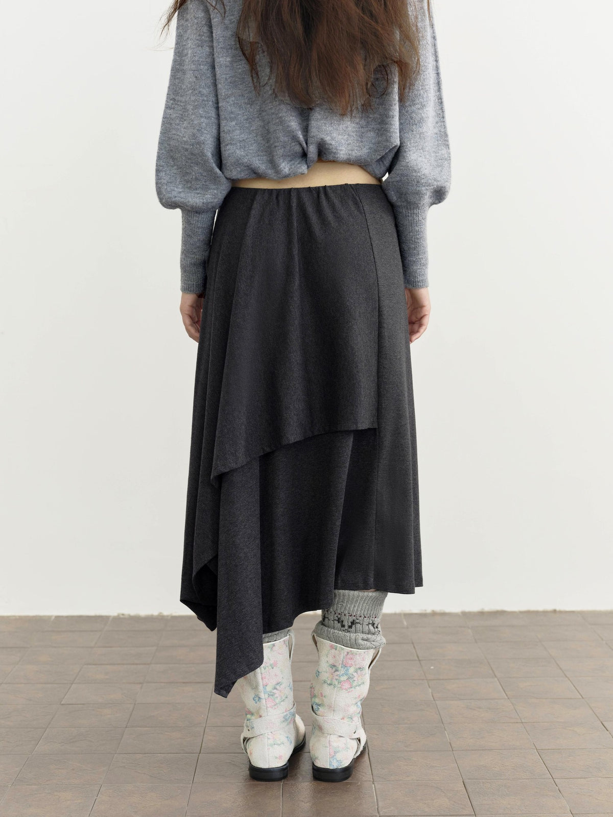 DKZ OFFICIAL Ruffled Asymmetric Patchwork Modal Wool Women&