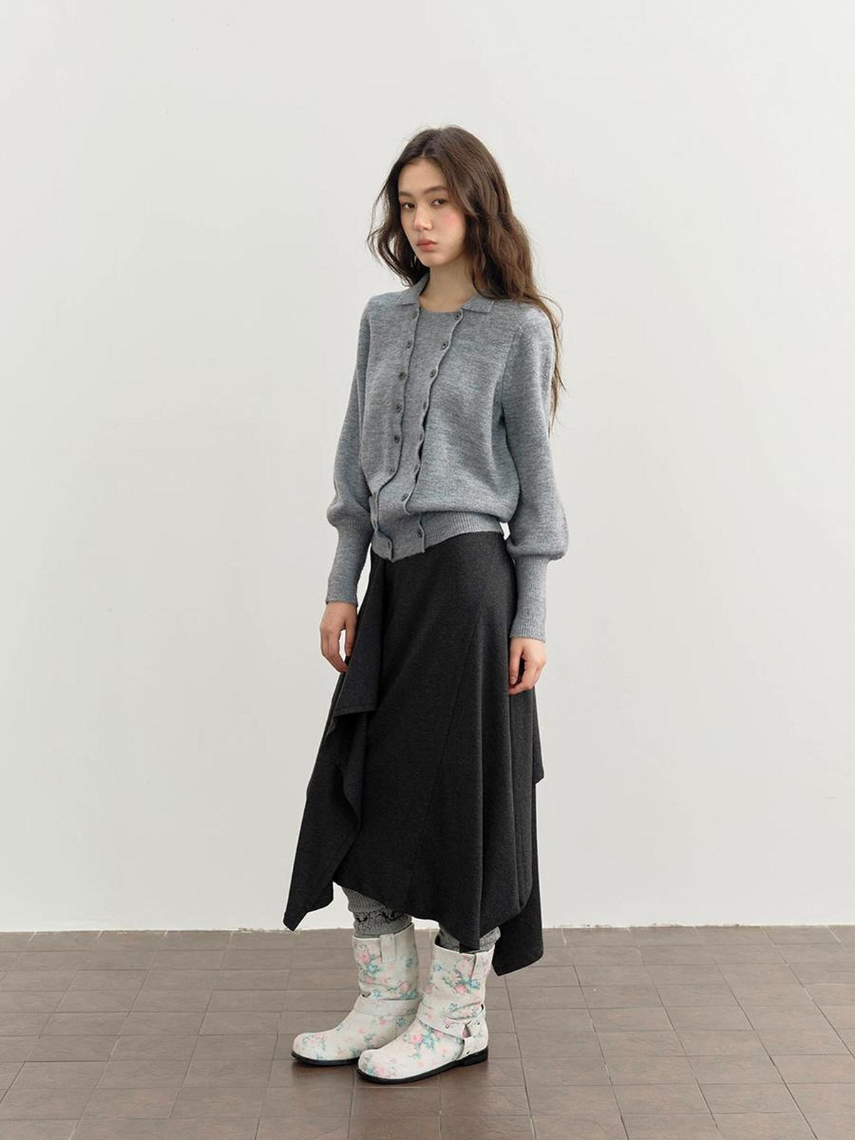 DKZ OFFICIAL Ruffled Asymmetric Patchwork Modal Wool Women&