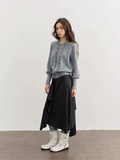 DKZ OFFICIAL Ruffled Asymmetric Patchwork Modal Wool Women&