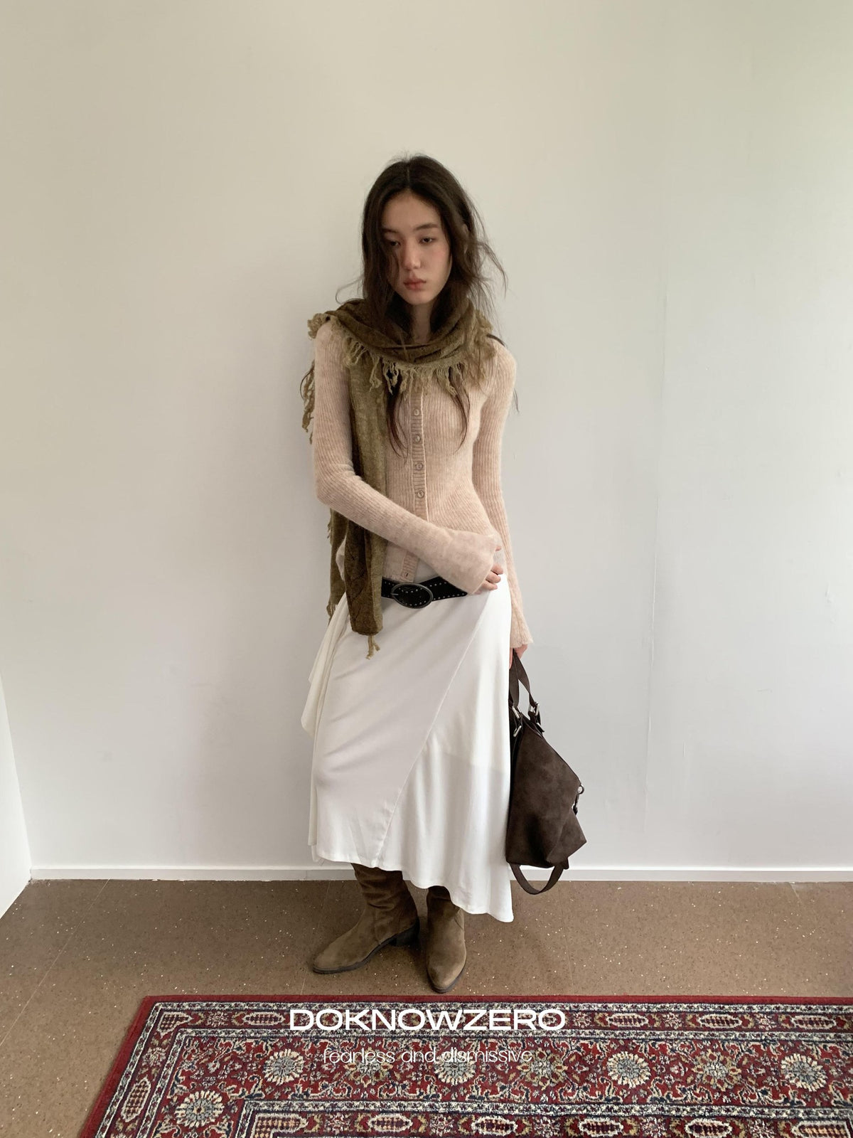 DKZ OFFICIAL Ruffled Asymmetric Patchwork Modal Wool Women&