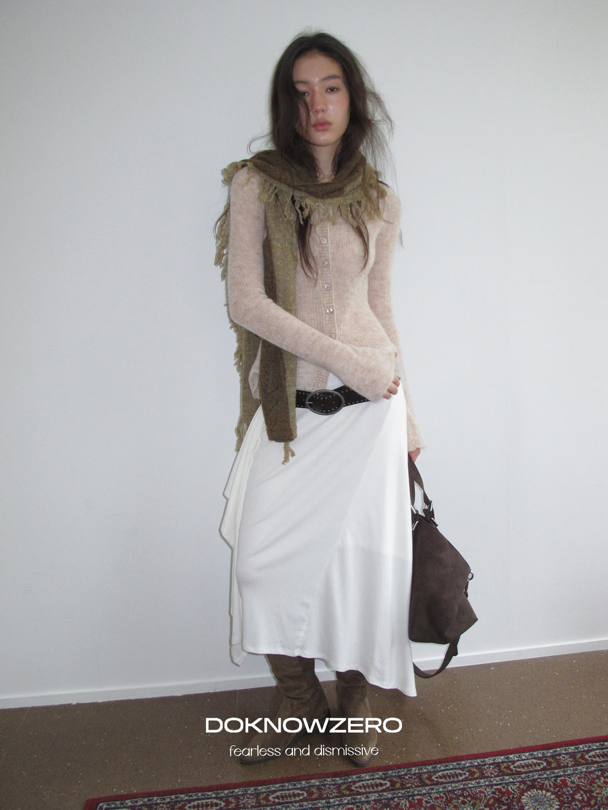 DKZ OFFICIAL Ruffled Asymmetric Patchwork Modal Wool Women&