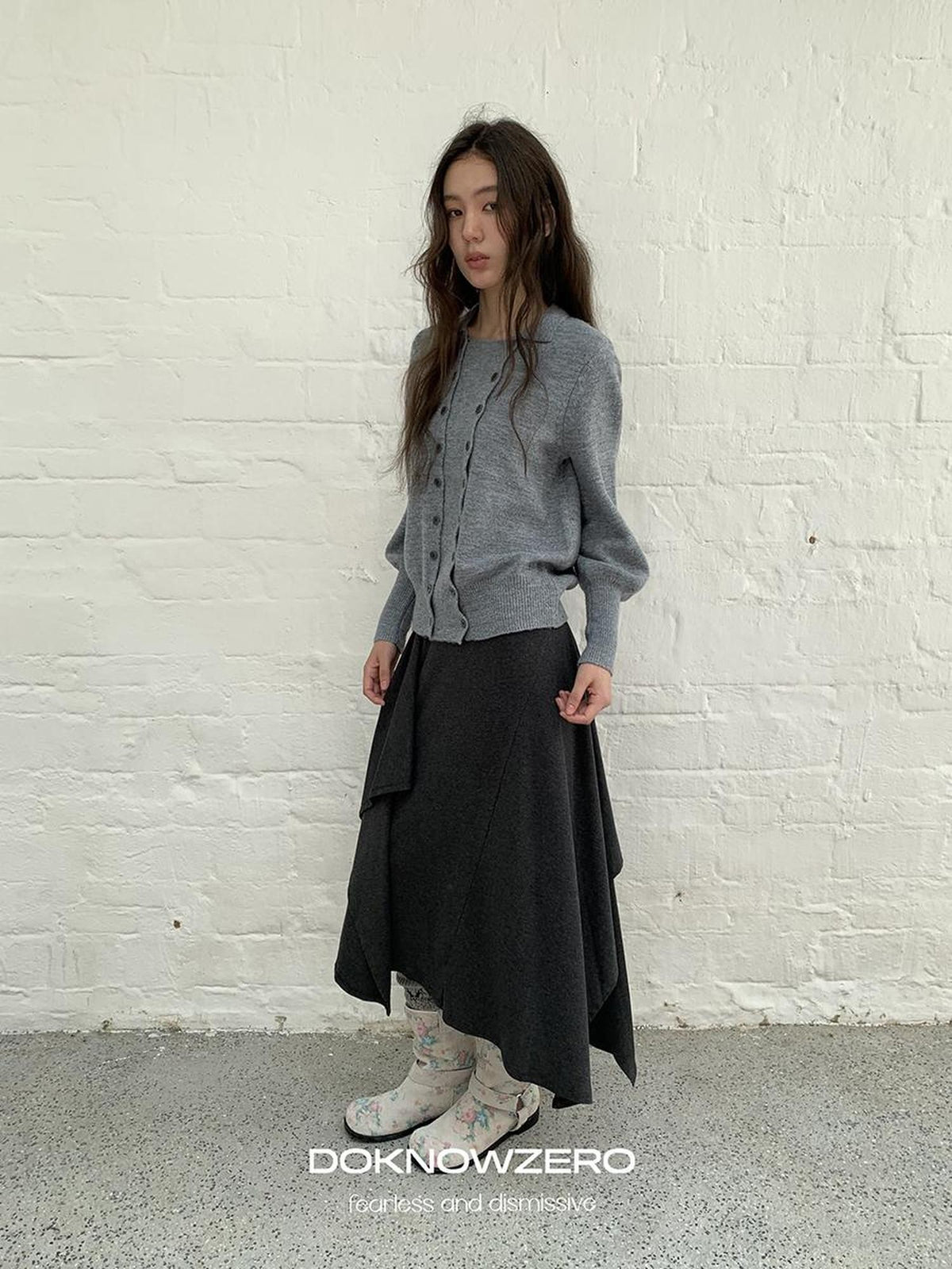 DKZ OFFICIAL Ruffled Asymmetric Patchwork Modal Wool Women&