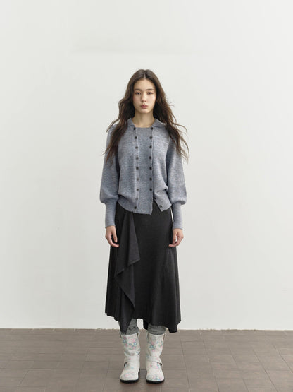 DKZ OFFICIAL Ruffled Asymmetric Patchwork Modal Wool Women&