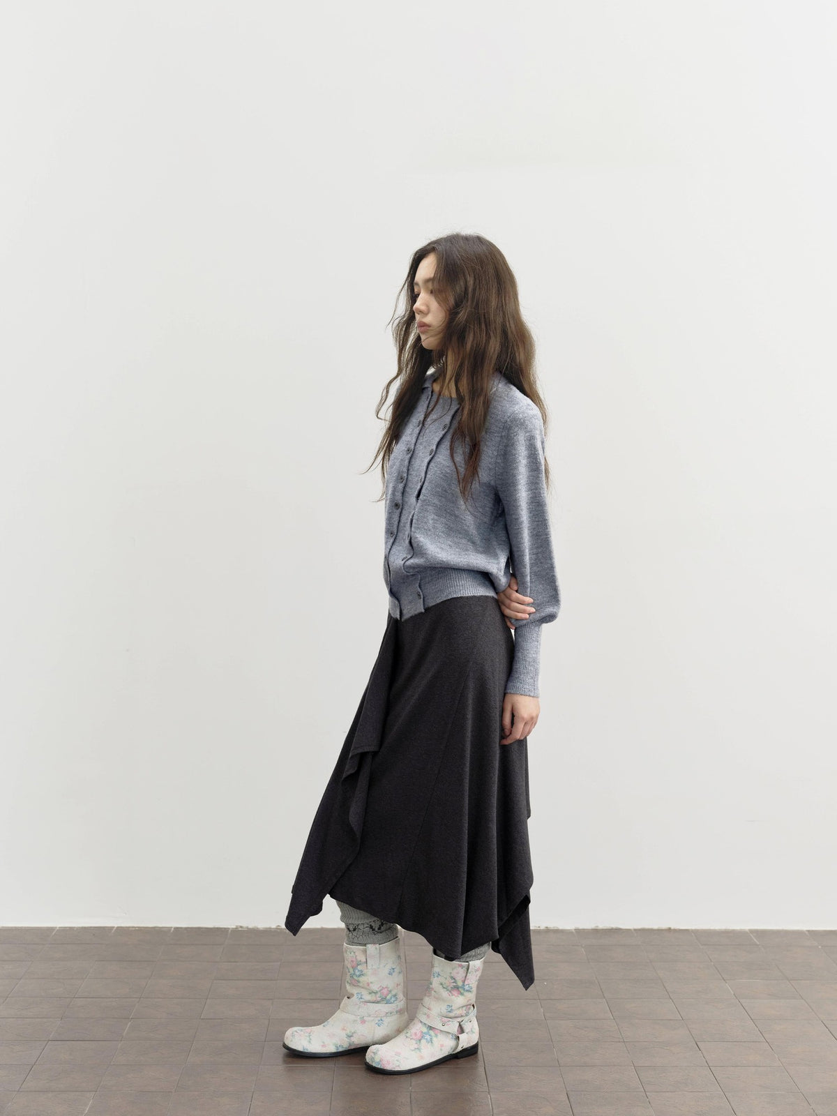 DKZ OFFICIAL Ruffled Asymmetric Patchwork Modal Wool Women&