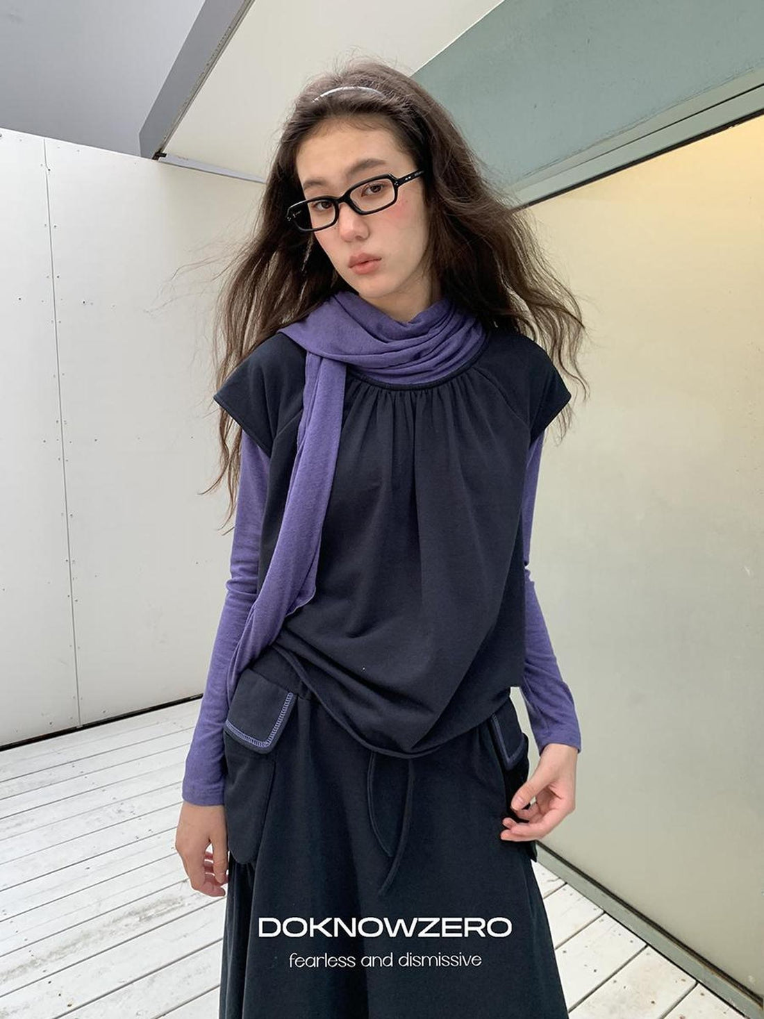 DKZ OFFICIAL Scarf Paneled Fake Two Piece Women&