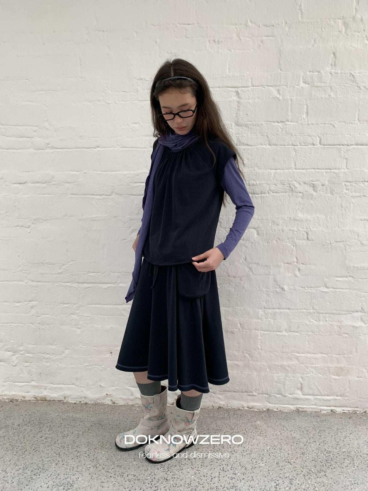 DKZ OFFICIAL Scarf Paneled Fake Two Piece Women&