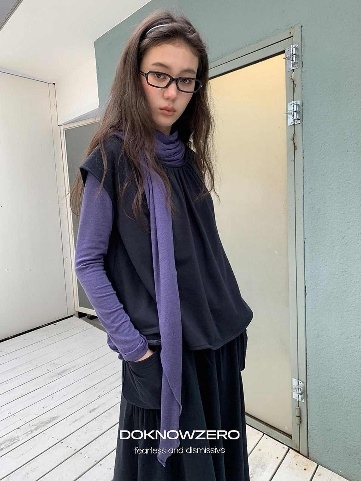 DKZ OFFICIAL Scarf Paneled Fake Two Piece Women&