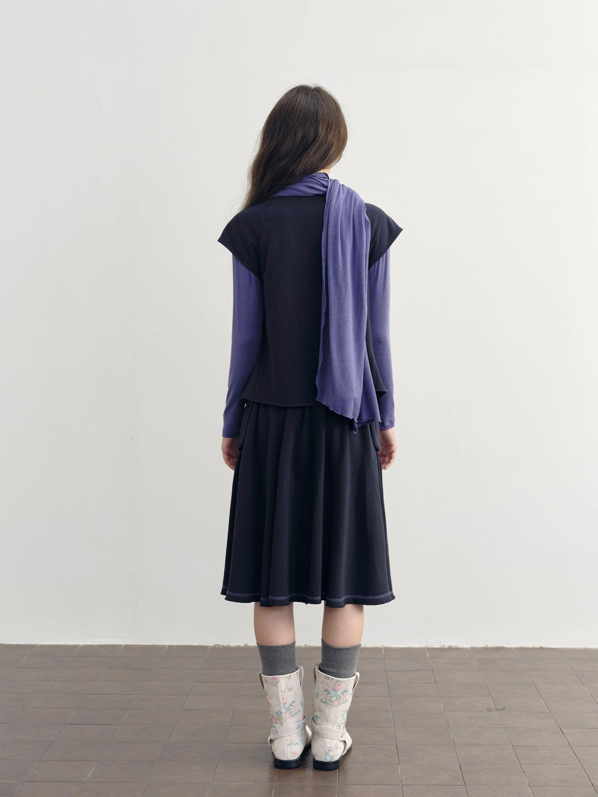 DKZ OFFICIAL Scarf Paneled Fake Two Piece Women&