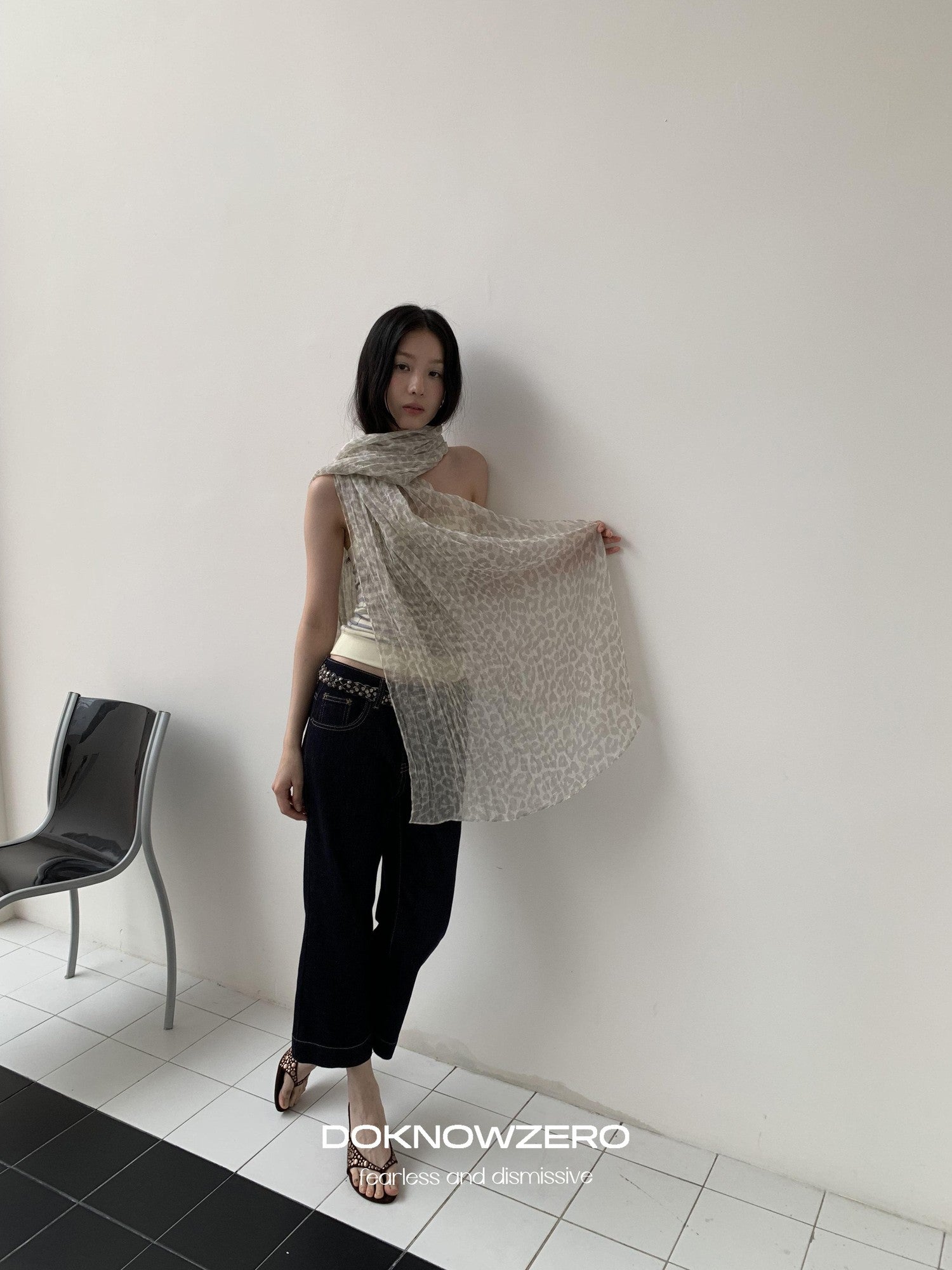 DKZ OFFICIAL Sheer Layered Leopard Print Women&