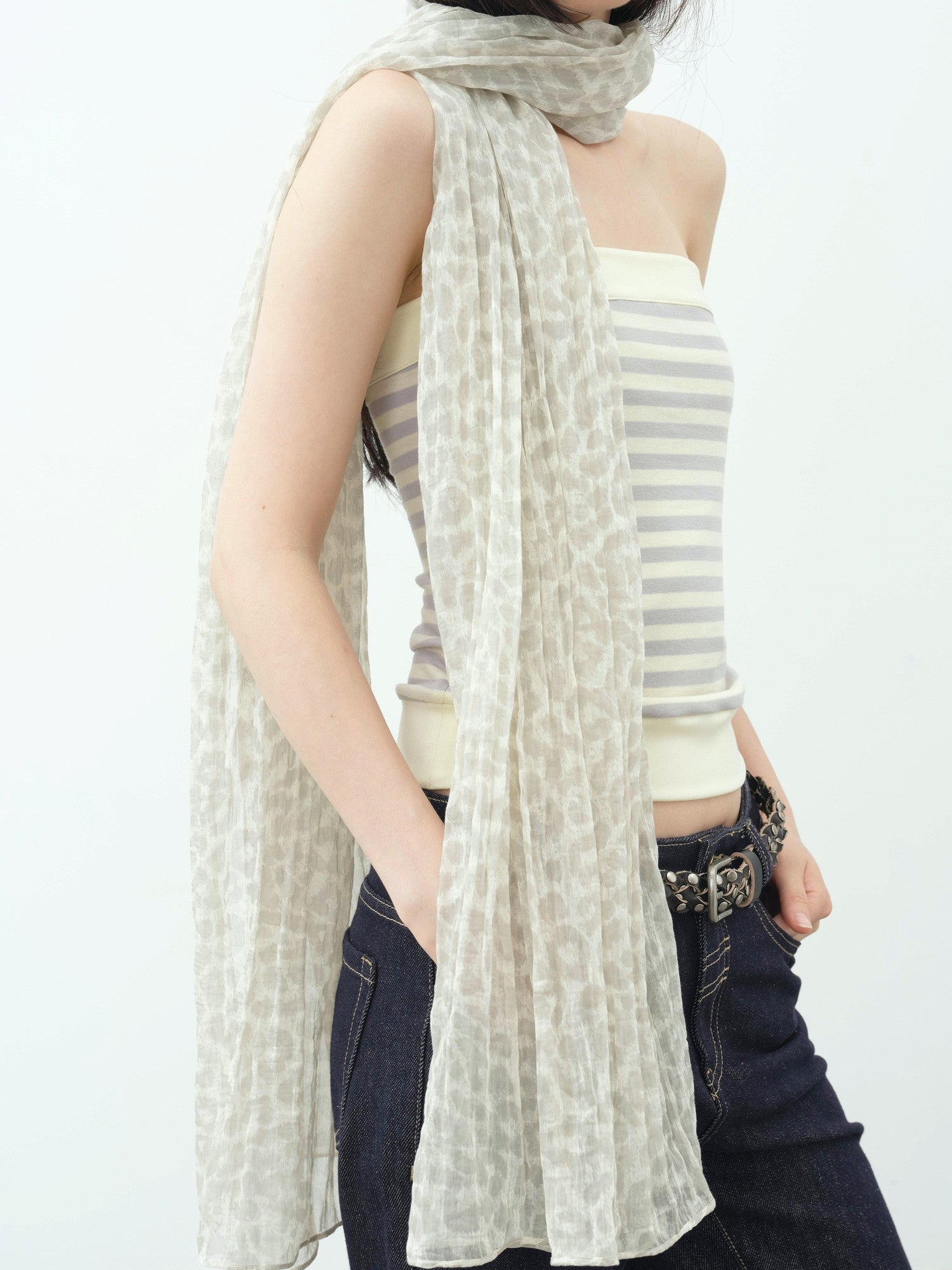 DKZ OFFICIAL Sheer Layered Leopard Print Women&
