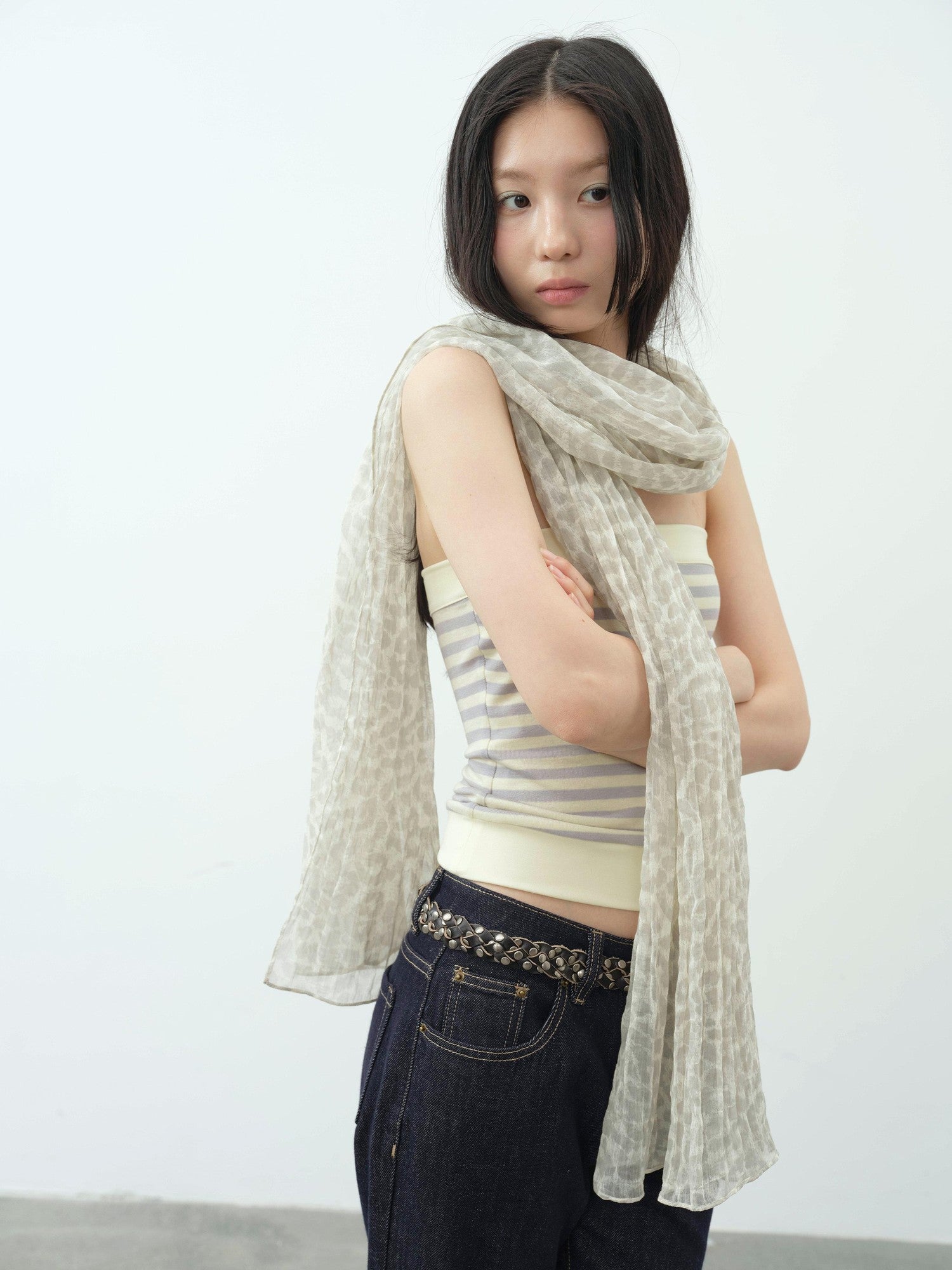DKZ OFFICIAL Sheer Layered Leopard Print Women&