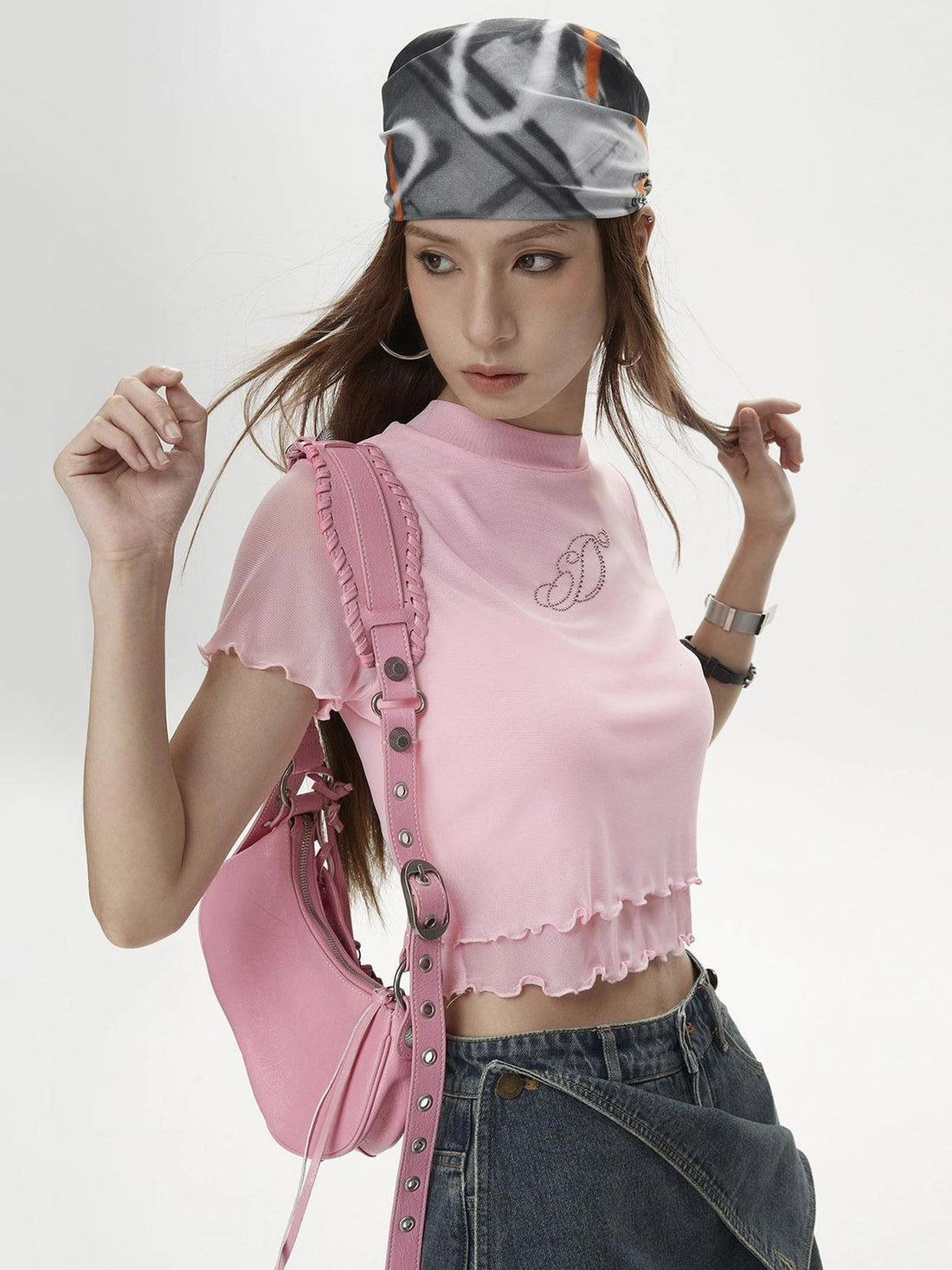 DKZ OFFICIAL Sheer Mesh Pink Tee With Sequins