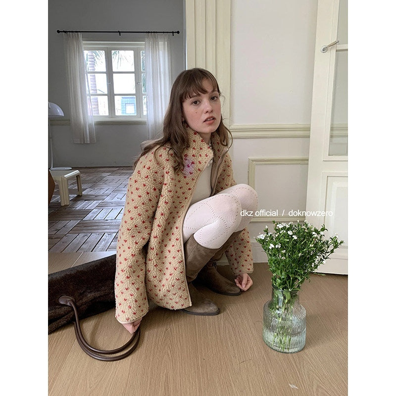 DKZ_OFFICIAL_Sherpa_Stand_Collar_Heart_Print_Double_Zipper_Women&