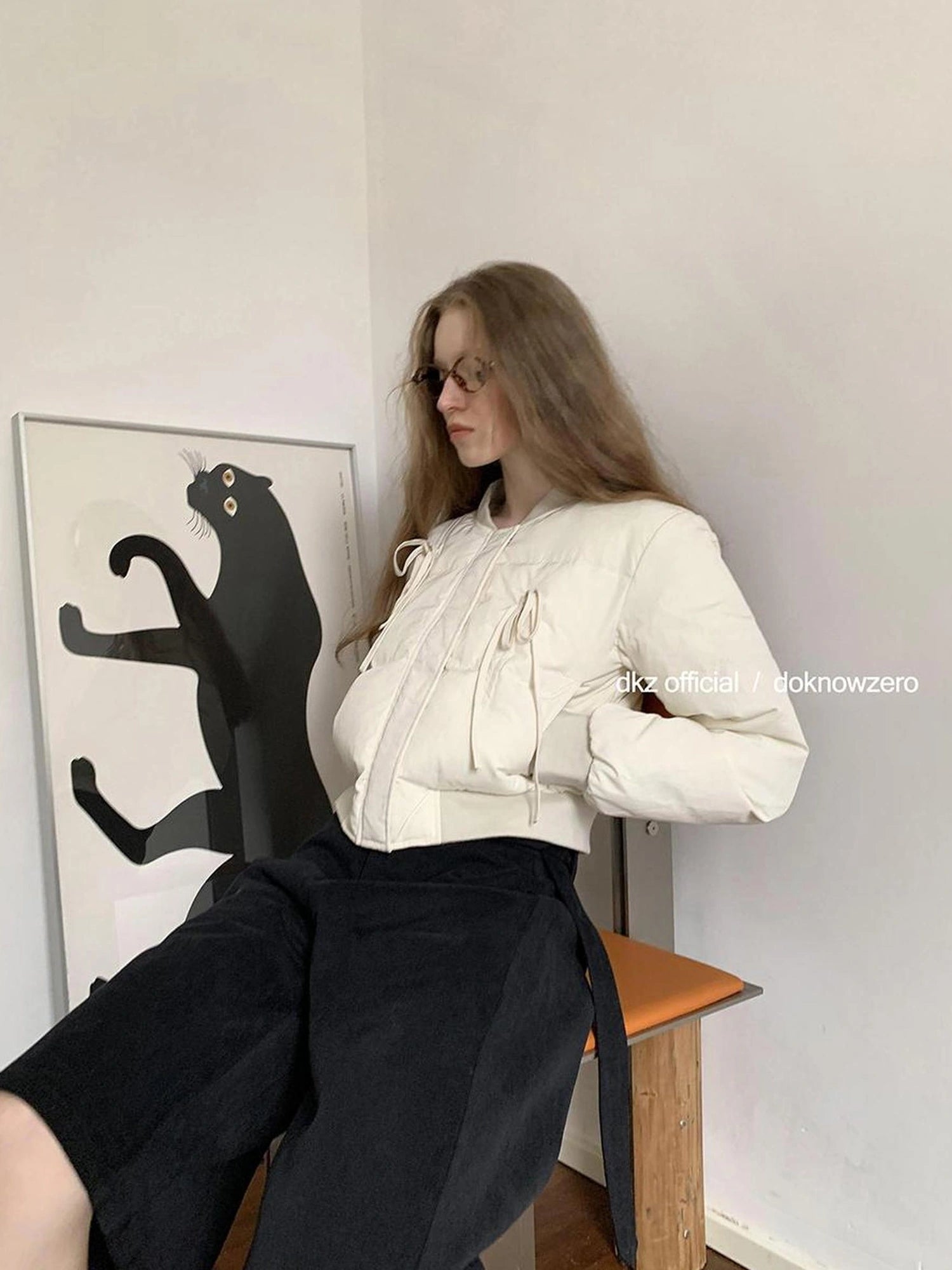 DKZ OFFICIAL Short Padded Jacket For Women Slim Fit Letter Print Autumn Winter Coat