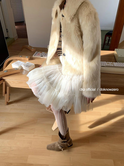 DKZ OFFICIAL Short Plush Collar Eco Faux Fur Jacket In Apricot