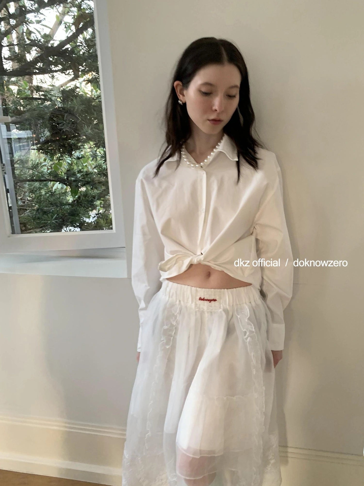 DKZ OFFICIAL Short Sleeve Fishbone Edge Shirt Women Spring Summer Loose Casual Top