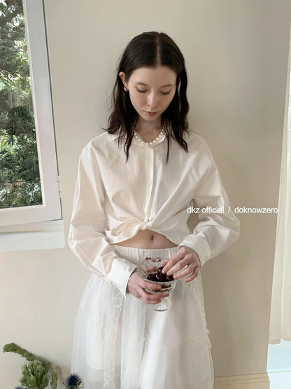 DKZ OFFICIAL Short Sleeve Fishbone Edge Shirt Women Spring Summer Loose Casual Top