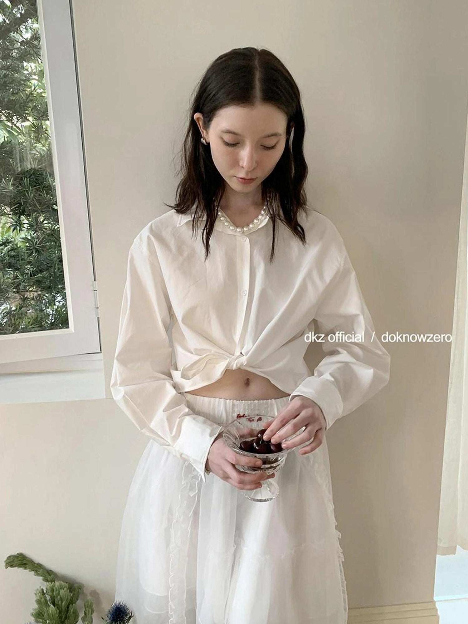 DKZ OFFICIAL Short Sleeve Fishbone Edge Shirt Women Spring Summer Loose Casual Top