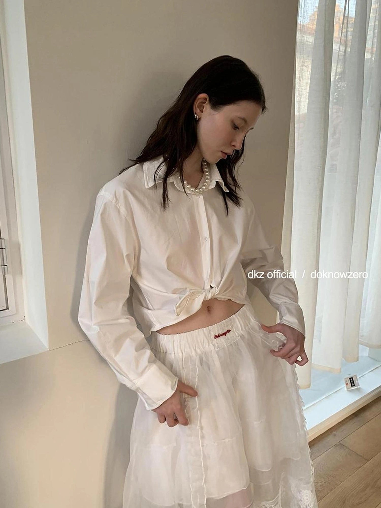 DKZ OFFICIAL Short Sleeve Fishbone Edge Shirt Women Spring Summer Loose Casual Top