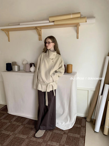 DKZ OFFICIAL Short Wool Blend Trench Coat With Stand Collar
