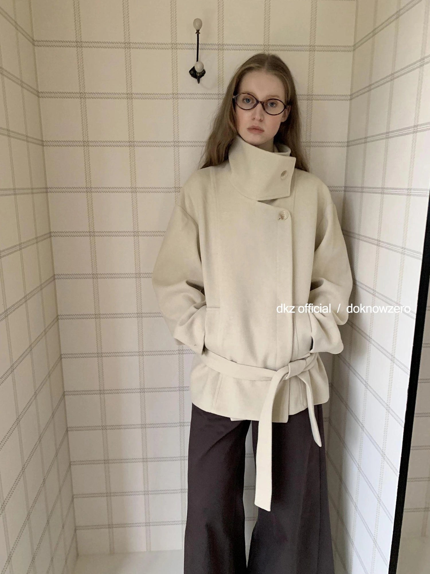 DKZ OFFICIAL Short Wool Blend Trench Coat With Stand Collar