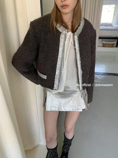 DKZ OFFICIAL Silver Gray Low Waist A Line Mini Skirt With Metallic Coating