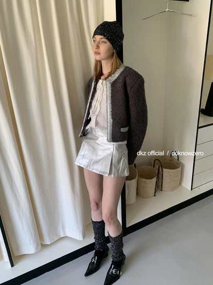 DKZ OFFICIAL Silver Gray Low Waist A Line Mini Skirt With Metallic Coating