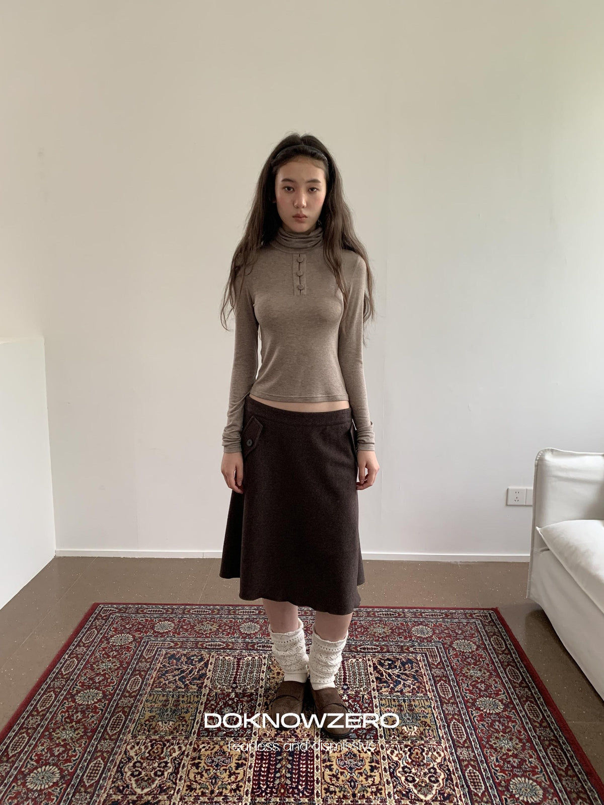 DKZ OFFICIAL Slim Fit High Neck Camel Women&