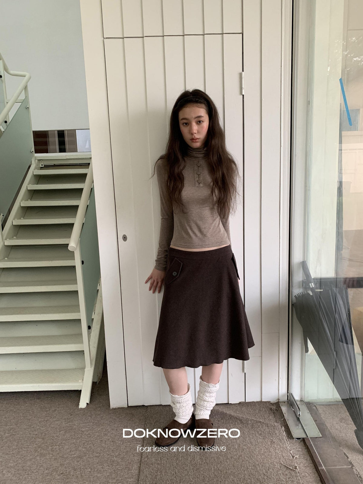 DKZ OFFICIAL Slim Fit High Neck Camel Women&