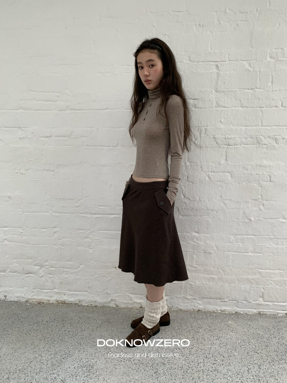 DKZ OFFICIAL Slim Fit High Neck Camel Women&